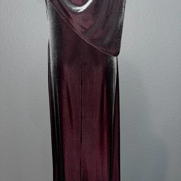 90's CACHET Shimmery Iridescent Asymmetrical Maxi Dress Formal Gown EUC Size 10 - Picture 7 of 11